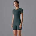 Fashion nude short sleeve t-shirt yoga suit high waist hip lifting tightshorts quick-drying running sports fitness suit