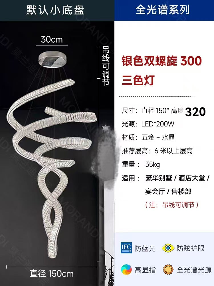 Villa empty living room duplex stairs mermaid crystal chandelier light luxury hotel lobby apartment banquet project lamp