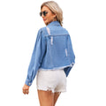 Fashion cross-border foreign trade women's clothing  independent station new washed casual ripped denim short outwear tops trendy
