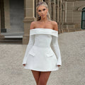 Autumn european and american style women's new fashion elegant backless off-the-shoulder bandeau slim-fit long sleeve a-line dress