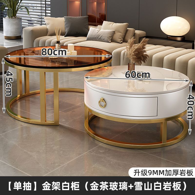 Rock slab coffee table living room solid wood table balcony small apartment for homecasualaccessible luxury round side table retractable combination