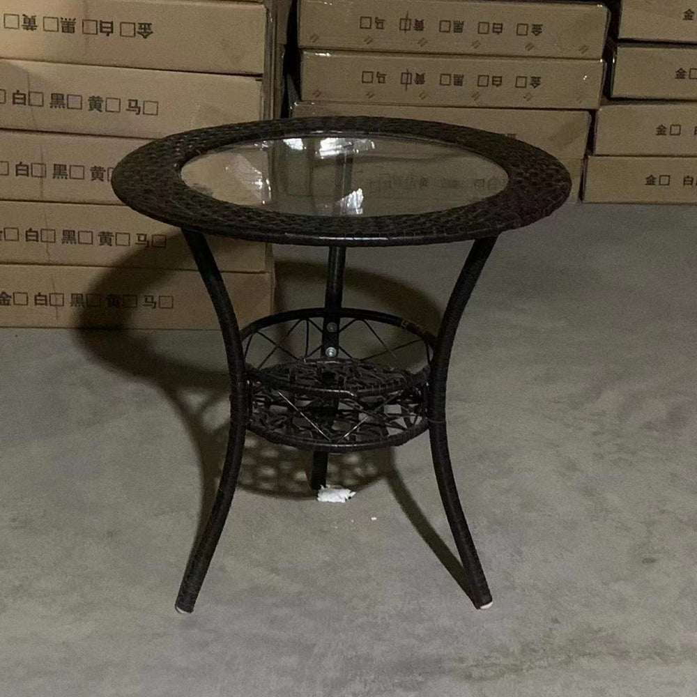 Minimalist balcony leisure storage small round table mini rattan woven tempered glass coffee table round small coffee table set