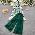 Classyniche stylework clothing style three-quarter sleeve topshigh waistpleatedcasualloose pants women's autumslimming looktwo-piece set