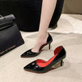2025 new high heels, open-side design, nude sexy patent leather pumps, professional pointed-toe red sole, elegant style