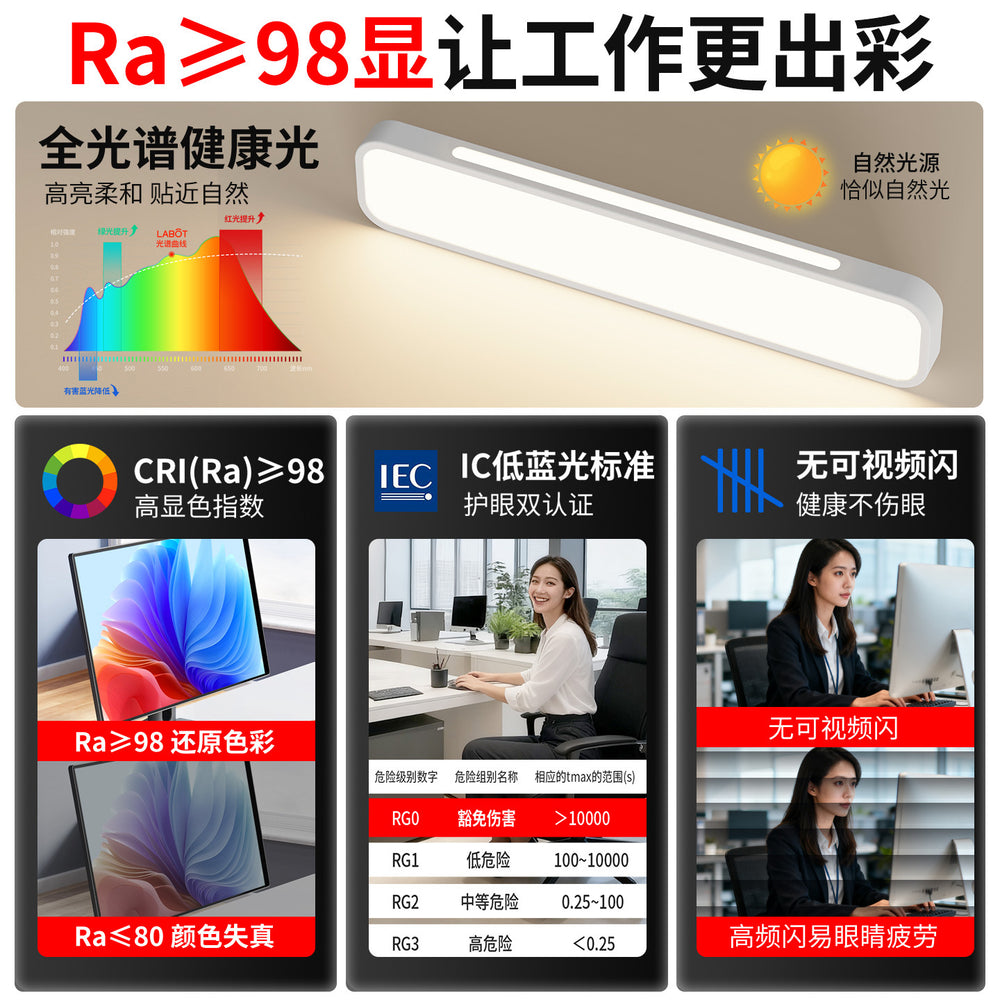 Full spectrum eye-care led desk lamp - ideal for office, classroom, and live streaming - shadow-free linear ceiling light