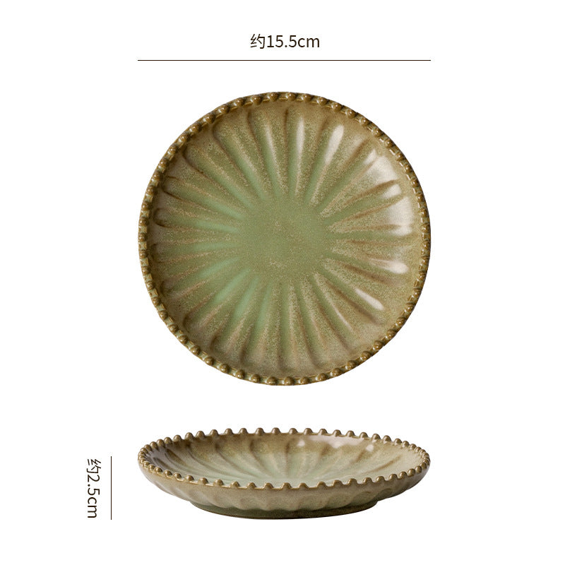 Retro kiln-turned ceramic western food steak plate with beads stylish dessert pastry plate ceramic snack plate afternoon tea plate