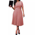 D028 dress - women's foreign trade summer  short sleeve high waist yellow pleated skirt african plus size european and american style dress