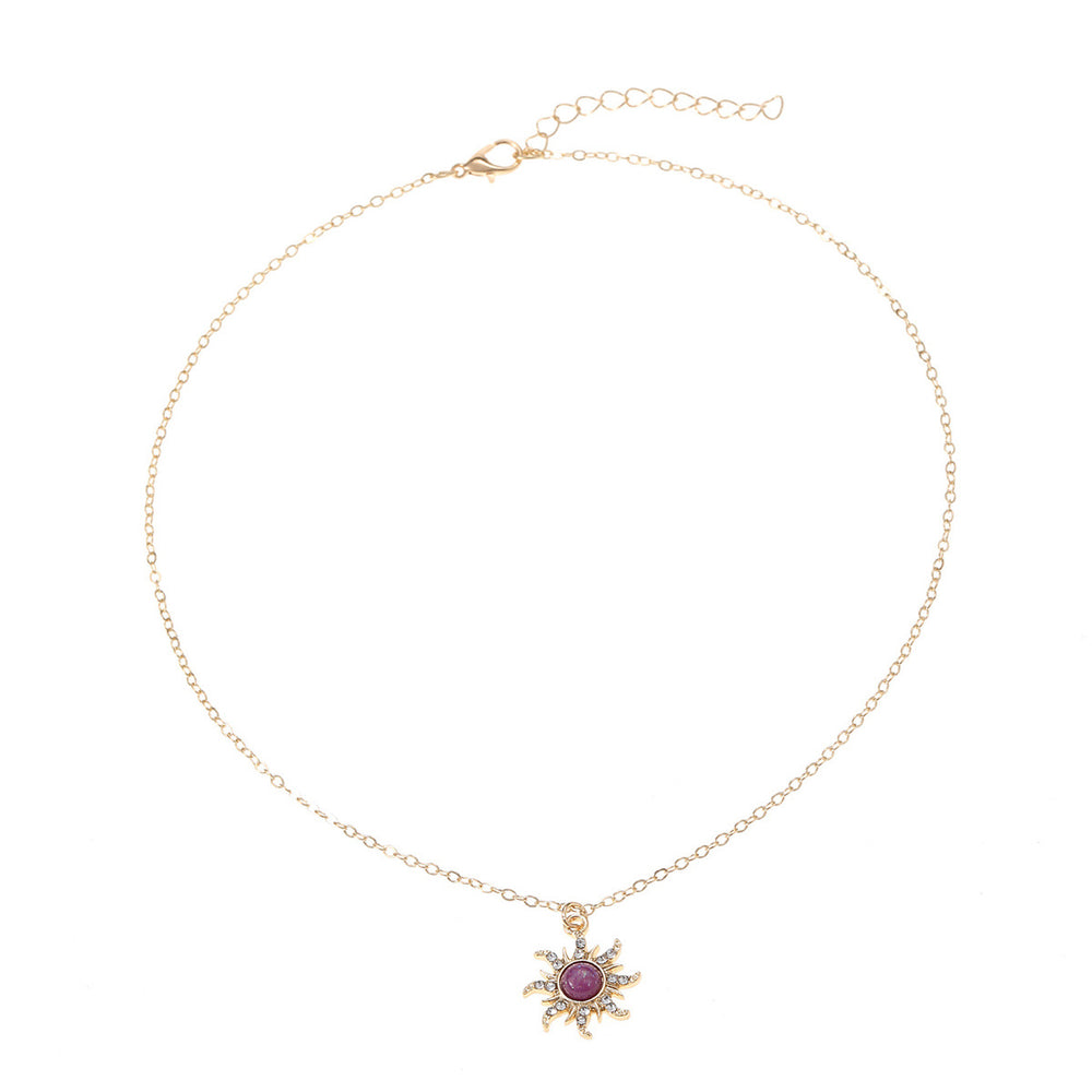 Wholesale jewelry sets: european and american retro sunflower necklace three-piece set, light luxury high-end diamond-studded eight-pointed star stud earrings