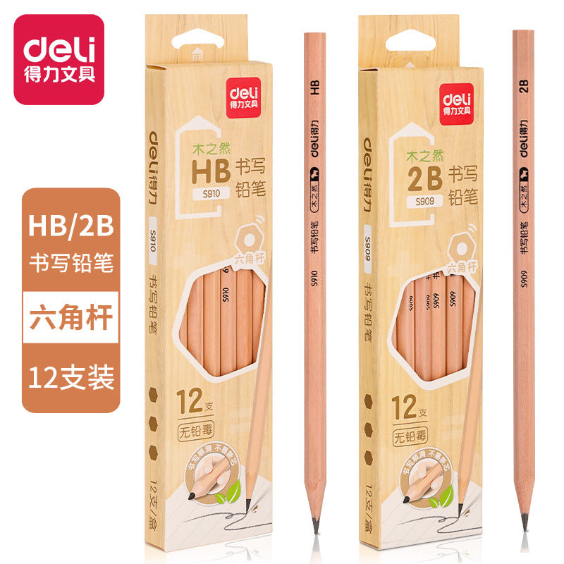Deli Stationery S910 log box pencil Ouyang Nana hexagonal pen holder log pencil 12 pcs/box