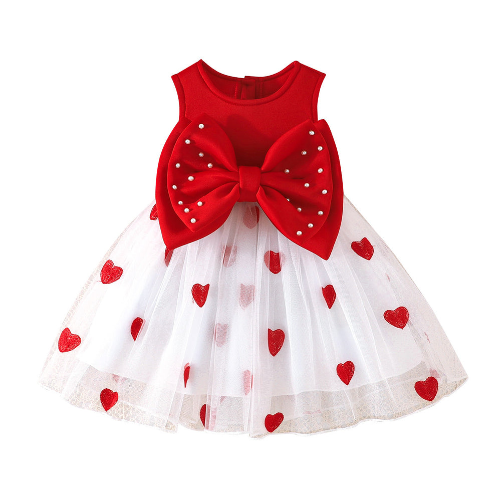 cross-border exclusive: new summer girls' princess dress - red and white heart bow skirt