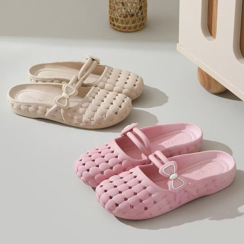 New arrivalsummer women's hole-toe home soft bottom flats beach shoes plaidoutwear lightweight ladieswear half slippers