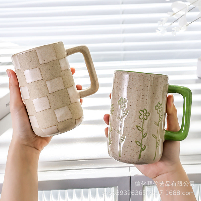 Nordic high-style ceramic cute cartoon creative painted mug - minimalist coffee cup with textured finish for modern home decor