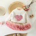Girlsweater round neck knitting bottom shirt new arrival heartcolorfulsweetfleece-linedthickened children's sweater