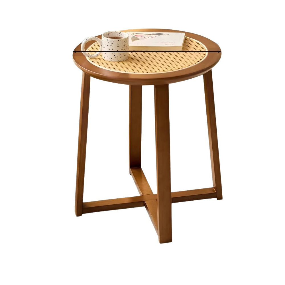 Solid wood rattan coffee table, medieval for home bedside living room, colorful style side table, rattan rubber wood round private residence