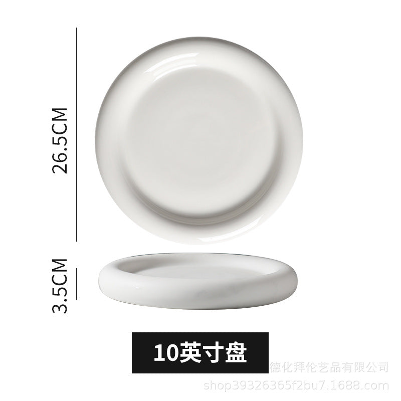 European-style matte large pasta plate, creative hotel restaurant dessert plate, steak plate, thick-rimmed black and white ceramic plate