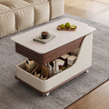 Movable sofa side table, vintage style rolling cart coffee table, height adjustable folding small apartment home living room furniture