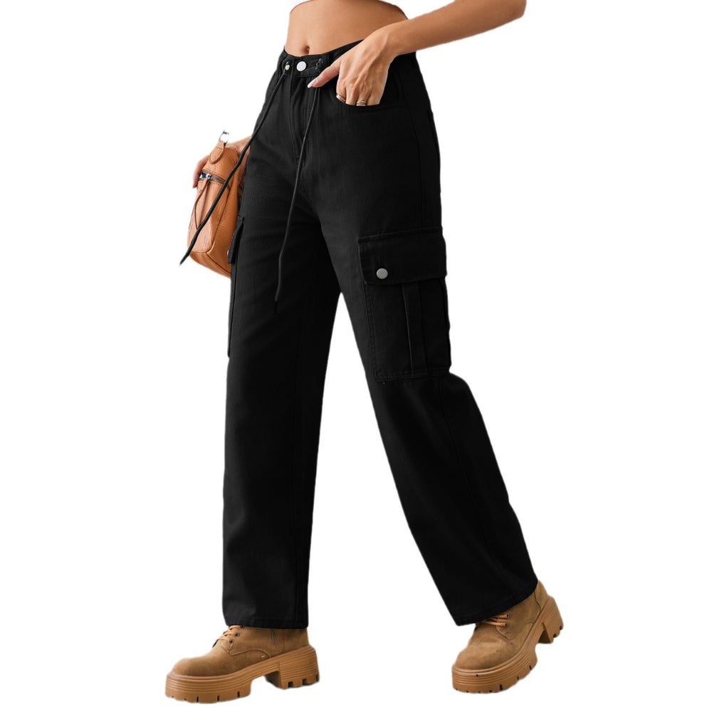 Fashion cross-border independent station  new arrival denim drawstring adjustable washed overalls pants casual pants for women