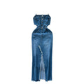 Chic hong kong style retro denim dress - designer raw hem slit slim fit midi slip dress - women's summer fashion