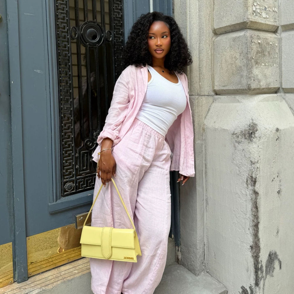 European and american cross-border women's fashion:  summer new collection - stylish casual turn-down collar long sleeve shirt and high-waisted tie-waist pants set