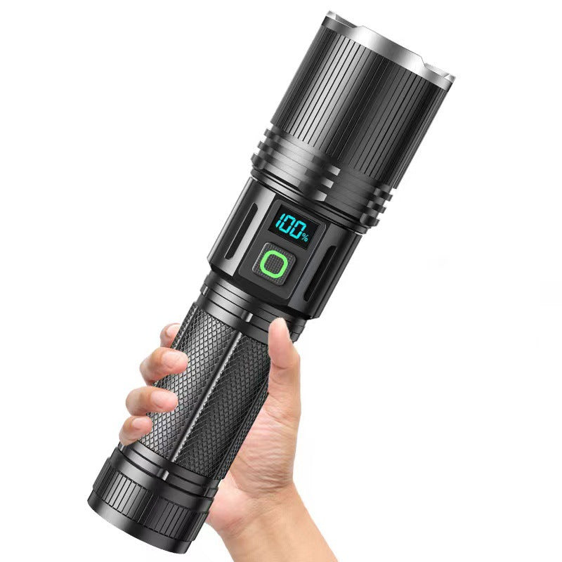 Cross-border aluminum alloy digital flashlight mechanical zoom strong light USB charging outdoor emergency long-range strong light flashlight