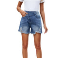 Fashion cross-border foreign trade women's summer new style  independent station washed irregular denim raw edge shorts trendy