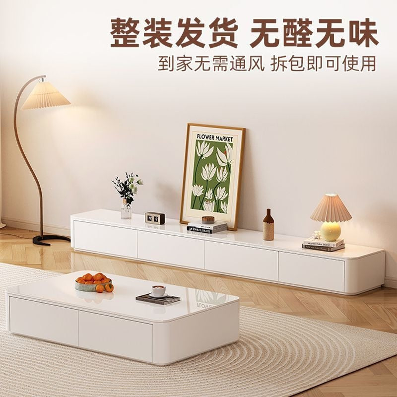 Glass tv cabinet living room for home casual modern small apartment cream style new floor-standing coffee table tv cabinet combination