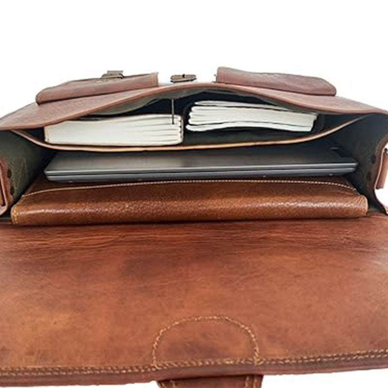 Business casual leather briefcase horizontal unisex bag first layer cowhide handbag retro trend shoulder bag