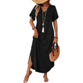 Amazon short-sleeve dress v-neck tank dress  summer new arrival side slit casual beach dress