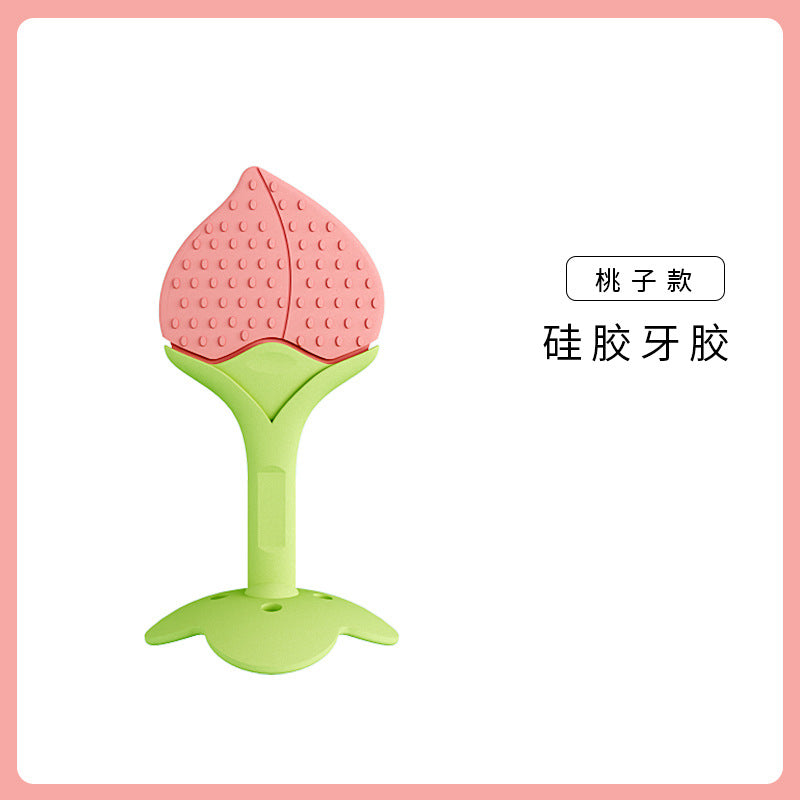 Newborn teething stick, baby teether, food-grade silicone chew toy, fruit-shaped soothing teether, anti-sucking hand