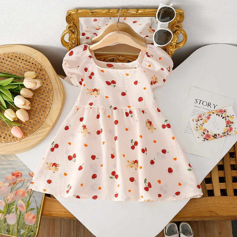 Girls' summer floral dress - trendy and stylish printed princess dress for little girls