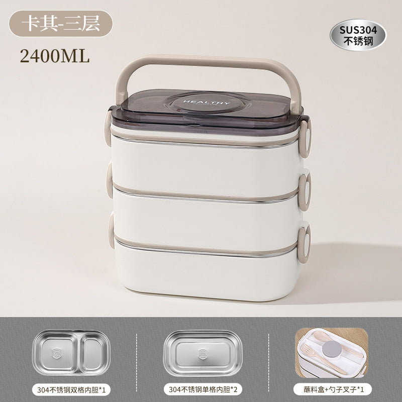 304 stainless steel multi-layer lunch box, office workers can enter the microwave oven for lunch, heat preservation lunch box, student bento box