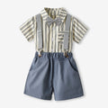 Korean style kids' outfit: new trendy striped short-sleeve overalls two-piece set for boys - lightweight summer korean fashion children's clothing