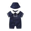 Infant and toddler summer outfit: japanese-inspired preppy style, cute peter pan collar, short-sleeve romper, baby bodysuit