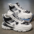 Men's spring outdoor wear-resistant chunky sole high-top sneakers - youth casual versatile high-style trendy dad shoes