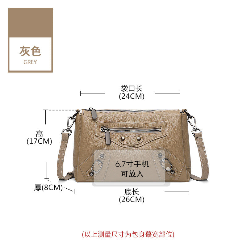 Cross-border popular leather locomotive bag women's 2025 new textured shoulder messenger bag large capacity middle-aged mother bag