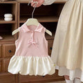 New arrival style kids girl summer dress lapel preppy style vest dress baby girl sleeveless princess dress trendy
