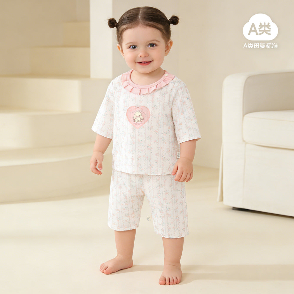 Baby pajamas modal cotton thin style kids' loungewear summer boys' and girls' three-quarter sleeve air conditioning suit two-piece set
