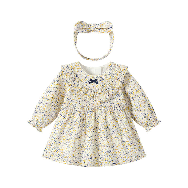 new girls' dress autumn collection - first birthday princess dress for baby girls - floral print baby doll collar dress - autumn style