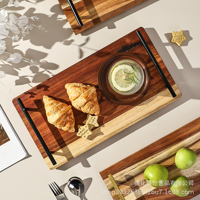 Creative acacia wood double-handle wooden tray - perfect for home baking, fruits, desserts, and tea. wholesale direct from the manufacturer