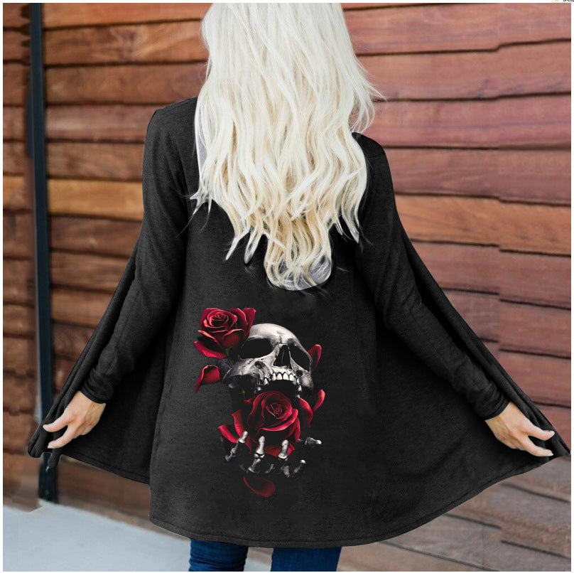 2025wish halloween skull print cardigan long sleeves outweartopsin stockfashion style loose type