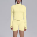 New zip-up jacket & quick-dry butt-lifting compression shorts activewear set - seamless knit running, fitness & yoga outfit for women