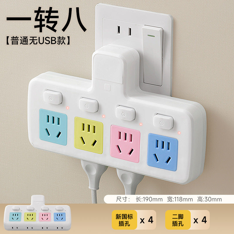 Multi-port usb charging power strip with surge protection, overload protection, five-outlet expansion, independent switches, and bedside night light