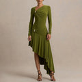 Wholesale women's fashion: spring  new collection - slim-fit, sexy, ruched, asymmetrical bodycon dress for export