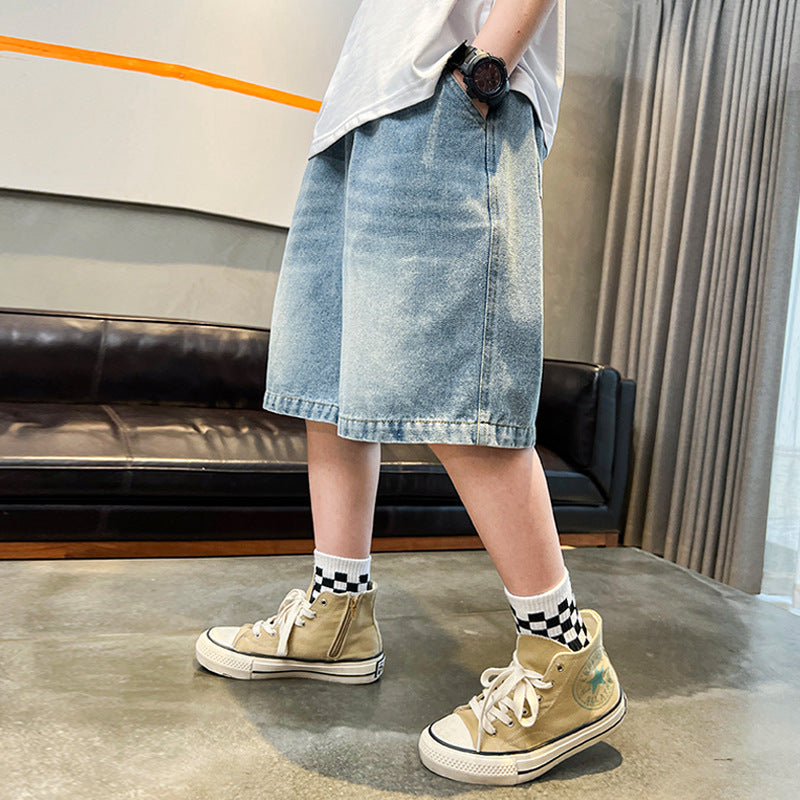Kids' boys' summer shorts -  new styles - summer boys' stylish mid-to-large size shorts - trendy denim shorts