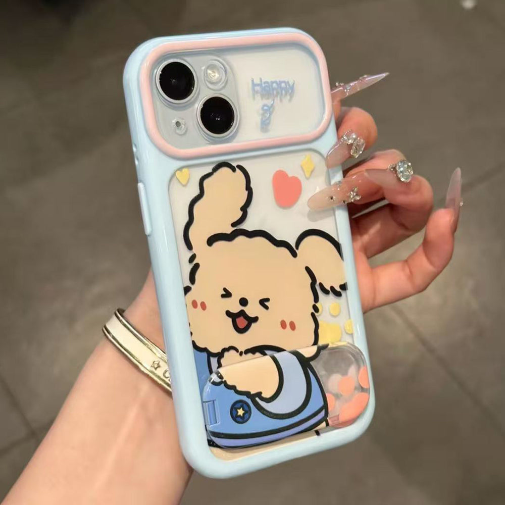 Suitable for apple 17 mobile phone case, soft and cute, healing, contrasting color frame, cartoon couple, puppy, heart, iphone18 hard case