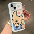 Suitable for apple 17 mobile phone case, soft and cute, healing, contrasting color frame, cartoon couple, puppy, heart, iphone18 hard case