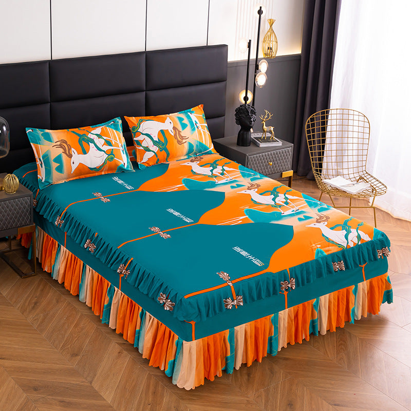 Bedspread bed skirt three-piece set korean style lace bed cover fitted sheet bed cover 3-piece set 1.68m bed 2.0 bed protector