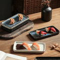 Japanese retro ceramic rectangular sushi plate - perfect for home use, desserts, pastries, creative flat plates, dim sum, and snacks
