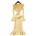 Frenchretro doll collar bell sleevesilmdress women's autum waist slimming lookelegantrufflesknitting skirt