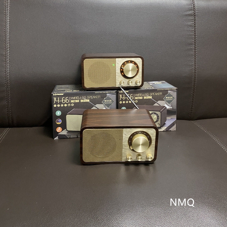 Jy66 wooden speaker - retro style bluetooth speaker with outdoor radio, card & usb drive support (default model - no battery)